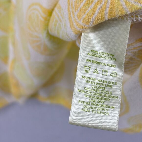 SIGRID OLSEN Top S Lemon Print Crinkle Gauze V-Neck Beaded Sequin Cotton Yellow - Picture 10 of 13